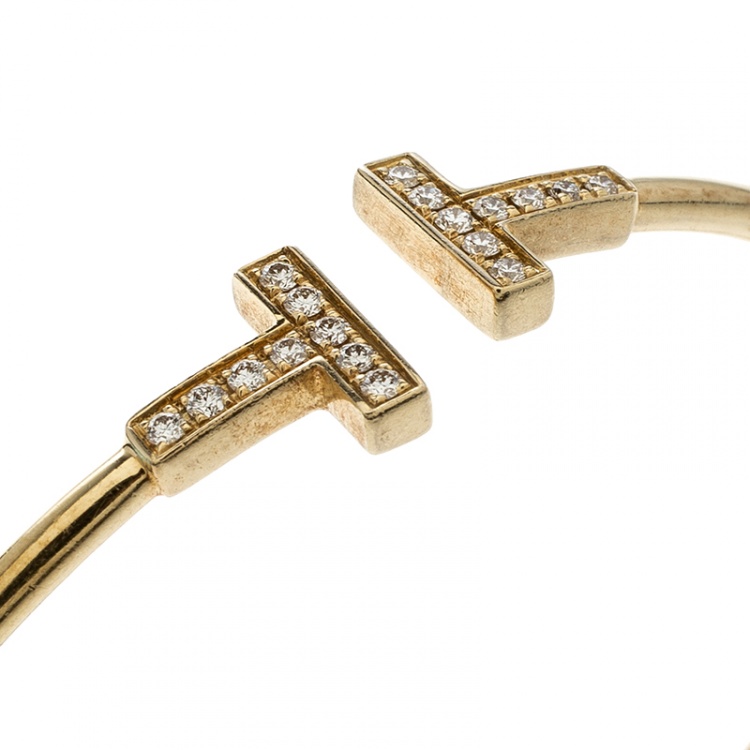 Pre Owned Tiffany & Co. T Wire Diamond 18k Yellow Gold Bracelet