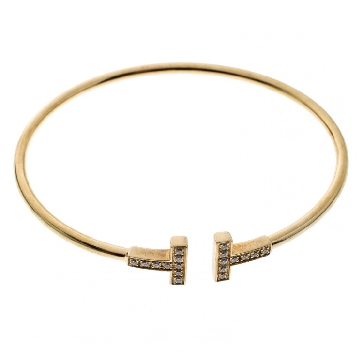 Pre Owned Tiffany & Co. T Wire Diamond 18k Yellow Gold Bracelet