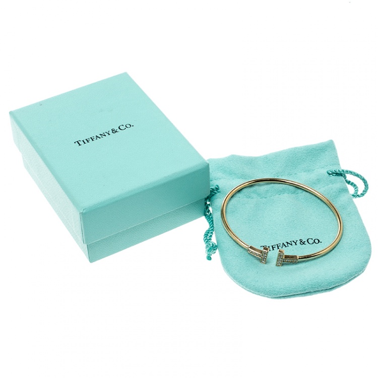 Pre Owned Tiffany & Co. T Wire Diamond 18k Yellow Gold Bracelet