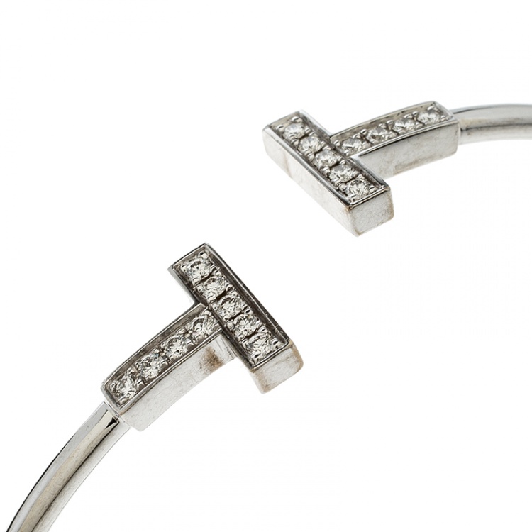 Pre Owned Tiffany & Co. T Wire Diamond 18k White Gold Bracelet