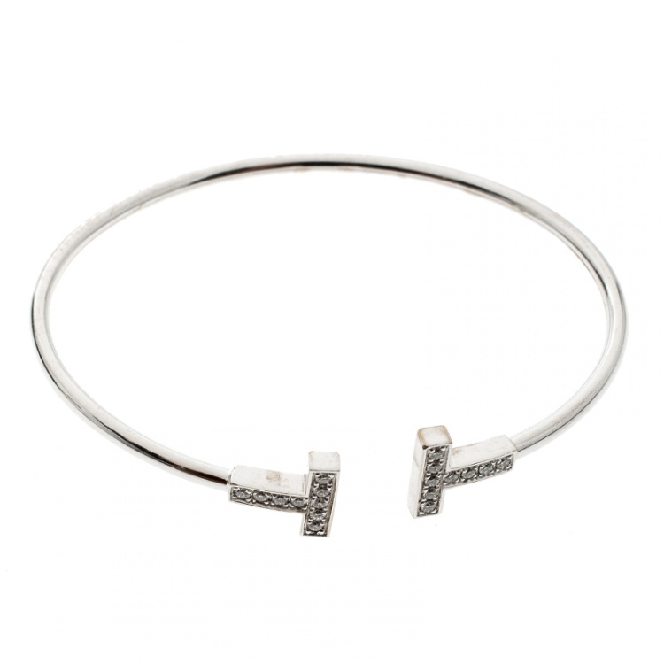 Pre Owned Tiffany & Co. T Wire Diamond 18k White Gold Bracelet