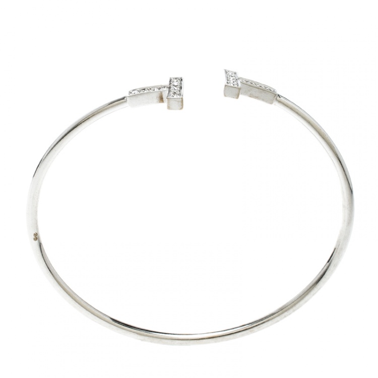 Pre Owned Tiffany & Co. T Wire Diamond 18k White Gold Bracelet