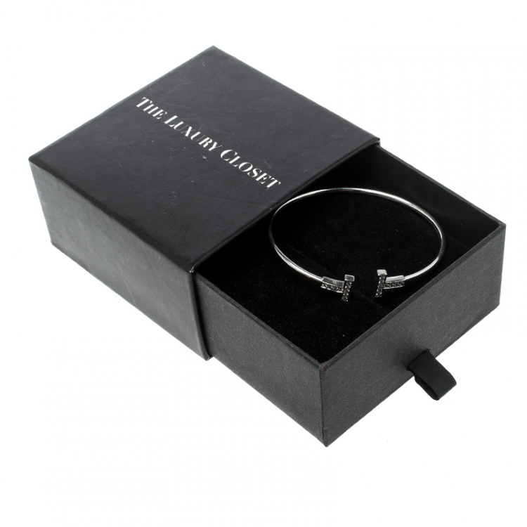 Pre Owned Tiffany & Co. T Wire Diamond 18k White Gold Bracelet