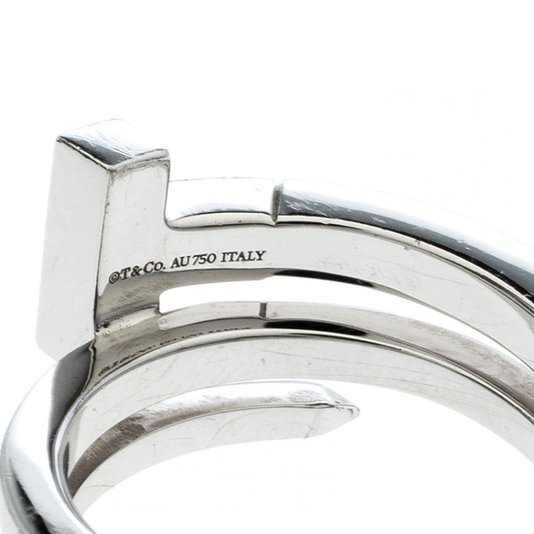 Pre Owned Tiffany & Co. Tiffany T Wrap Diamond 18k White Gold Ring Size 50