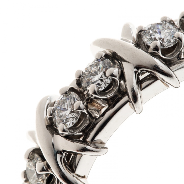 Pre Owned Tiffany & Co. Schlumberger X 16 Diamonds Platinum Band Ring Size 54.5