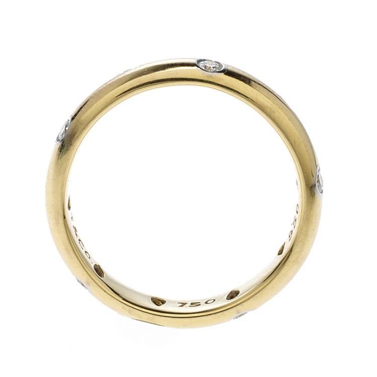 Pre Owned Tiffany & Co. Etoile Diamond Platinum 18k Yellow Gold Band Ring Size 53