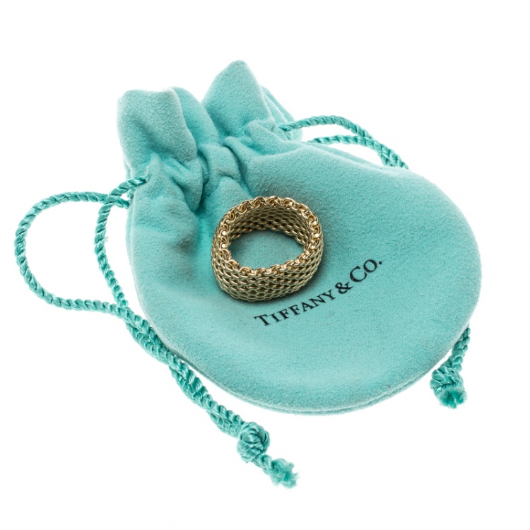 Pre Owned Tiffany & Co. Somerset 18k Yellow Gold Mesh Band Ring Size 53