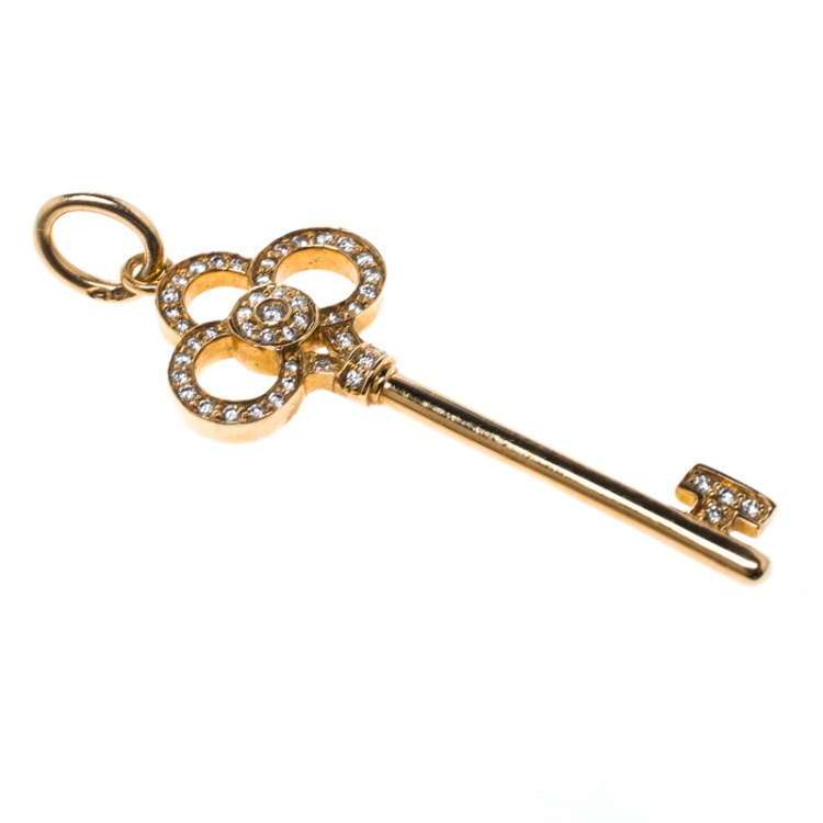 Pre Owned Tiffany & Co. Crown Key Diamond 18k Yellow Gold Pendant