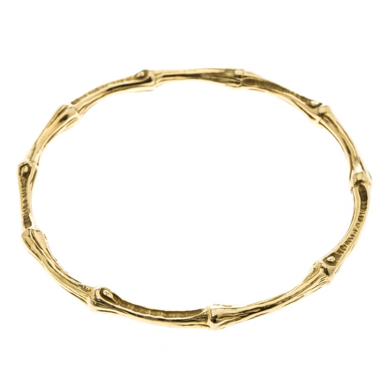 Pre Owned Tiffany & Co. Bamboo Textured 18k Yellow Gold Oval Bangle Bracelet