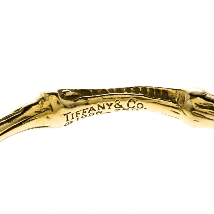Pre Owned Tiffany & Co. Bamboo Textured 18k Yellow Gold Oval Bangle Bracelet