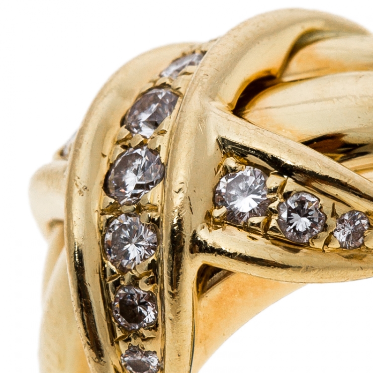 Pre Owned Tiffany & Co. Signature X Kiss Diamond & 18k Yellow Gold Ring Size 53