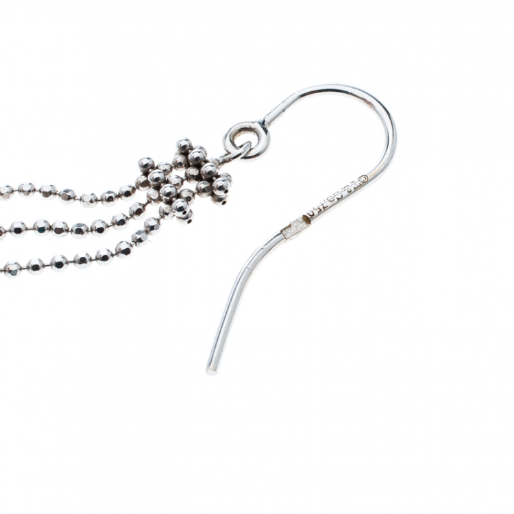 Pre Owned Tiffany & Co. Beaded Fringe Tower 18k White Gold Long Hook Earrings