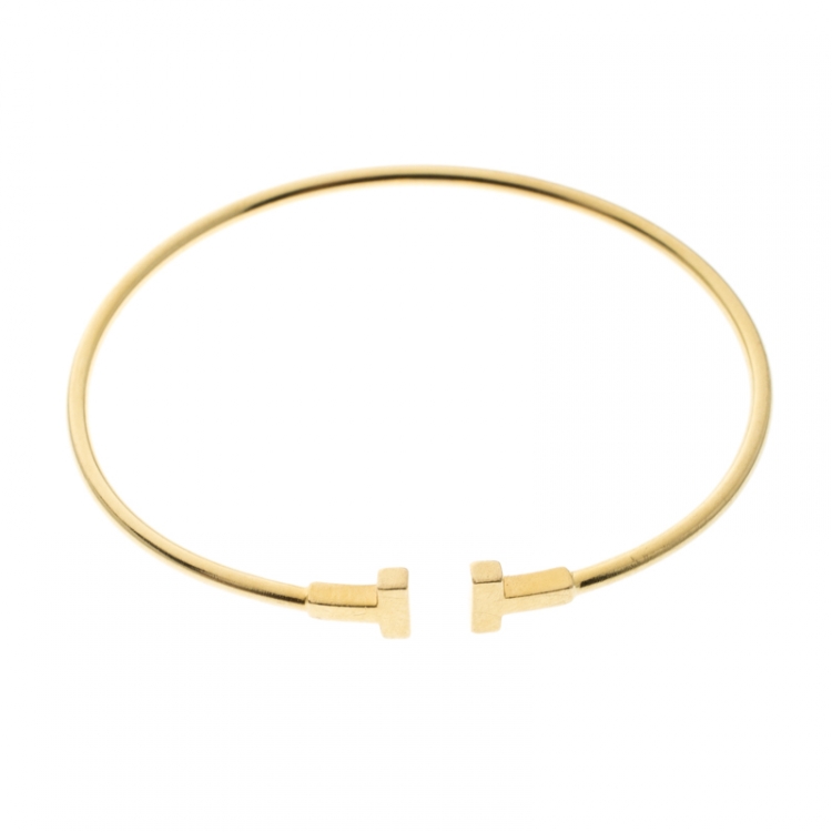 Pre Owned Tiffany & Co. T Wire 18k Yellow Gold Narrow Bracelet 15cm