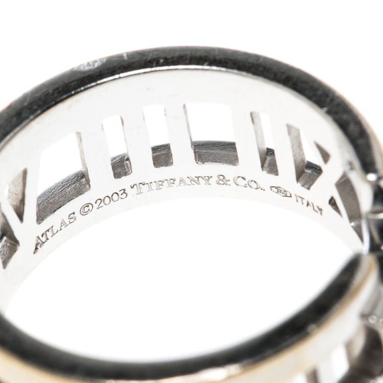Pre Owned Tiffany & Co. Atlas Diamonds 18k White Gold Open Band Ring Size 54