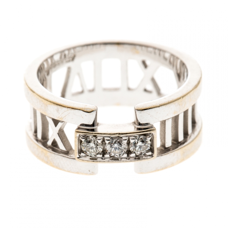 Tiffany & Co. Atlas 18k White Gold Open Roman Numeral Ring Sz. 7