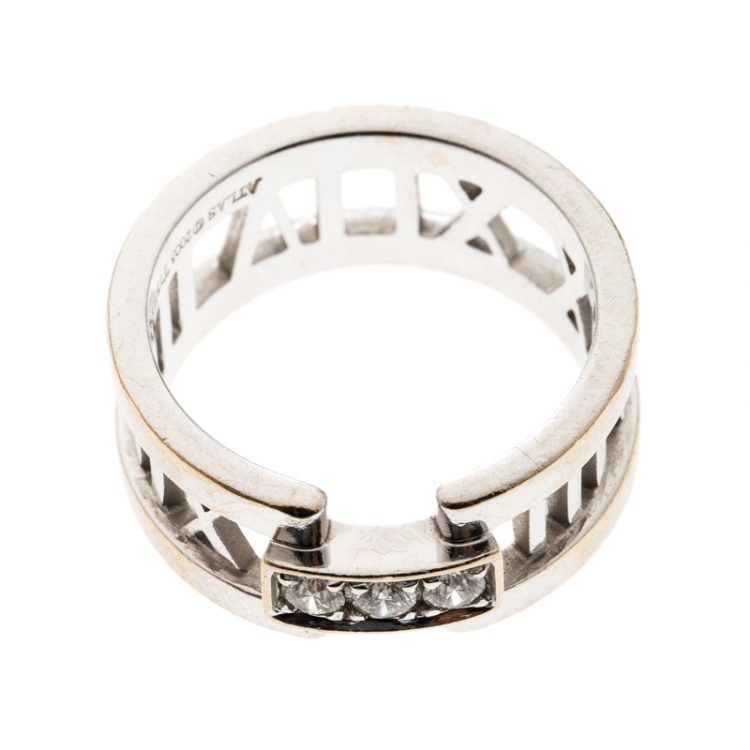 Pre Owned Tiffany & Co. Atlas Diamonds 18k White Gold Open Band Ring Size 54