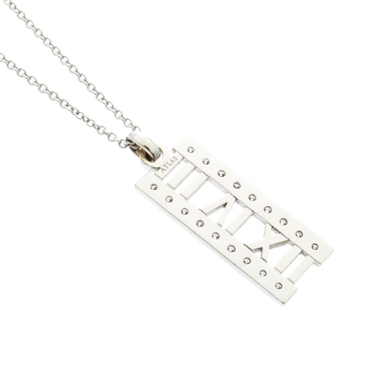 Pre Owned Tiffany & Co. Atlas Diamond 18k White Gold Open Bar Pendant Necklace