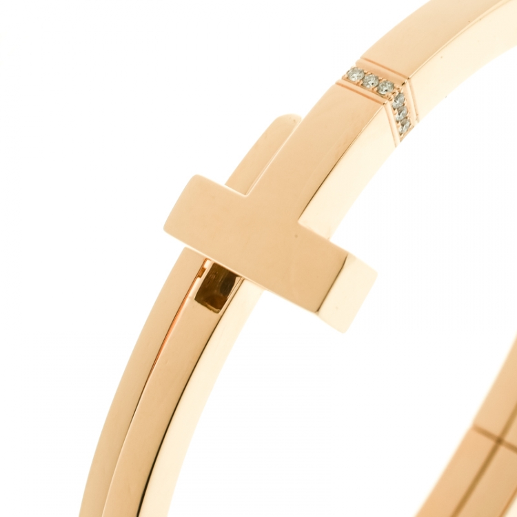 Pre Owned Tiffany & Co. Tiffany T Square Wrap Diamond & 18k Rose Gold Cuff Bracelet