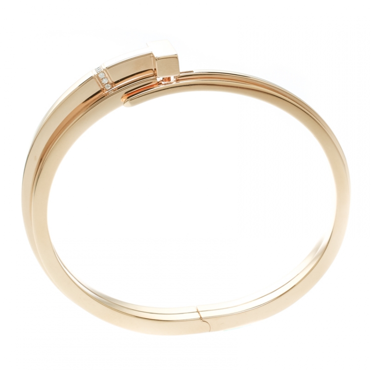 Pre Owned Tiffany & Co. Tiffany T Square Wrap Diamond & 18k Rose Gold Cuff Bracelet
