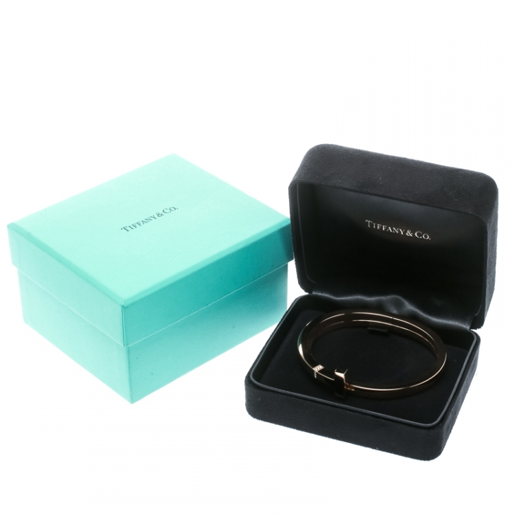 Pre Owned Tiffany & Co. Tiffany T Square Wrap Diamond & 18k Rose Gold Cuff Bracelet