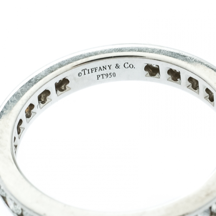 Pre Owned Tiffany & Co. Diamond Channel Set Platinum Eternity Wedding Band Ring Size 54