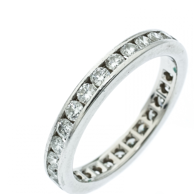 Pre Owned Tiffany & Co. Diamond Channel Set Platinum Eternity Wedding Band Ring Size 54