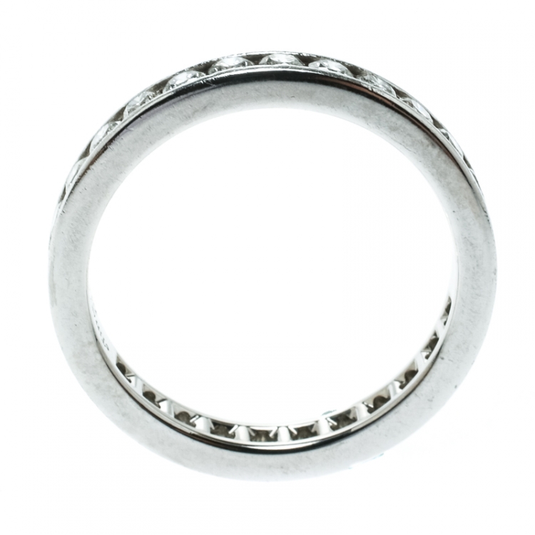 Pre Owned Tiffany & Co. Diamond Channel Set Platinum Eternity Wedding Band Ring Size 54