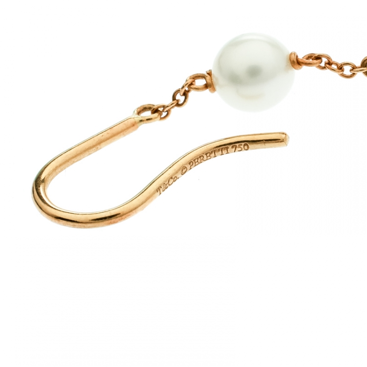 Pre Owned Tiffany & Co. Elsa Peretti Pearls By The Yard 18k Yellow Gold Dangle Hook Earrings