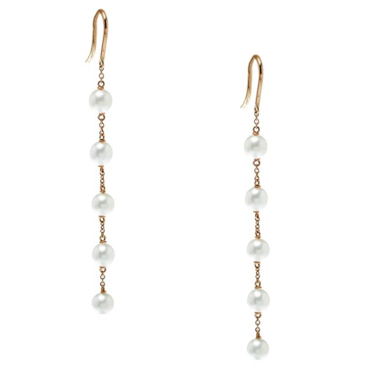 Pre Owned Tiffany & Co. Elsa Peretti Pearls By The Yard 18k Yellow Gold Dangle Hook Earrings