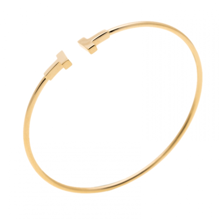 Pre Owned Tiffany & Co. T Wire 18k Yellow Gold Narrow Bracelet 15cm