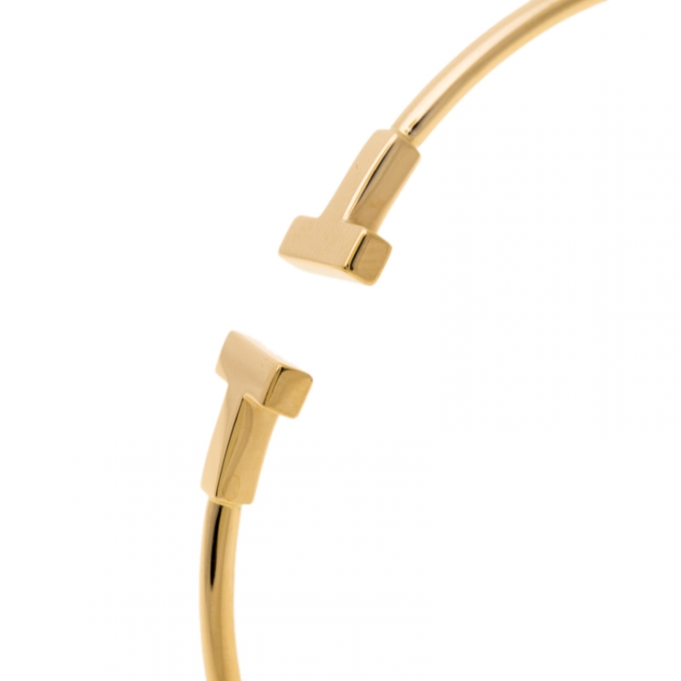 Pre Owned Tiffany & Co. T Wire 18k Yellow Gold Narrow Bracelet 15cm