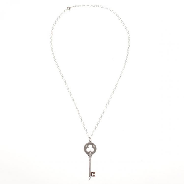 Pre Owned Tiffany & Co. 18 K White Gold Keys Clover Key Pendant