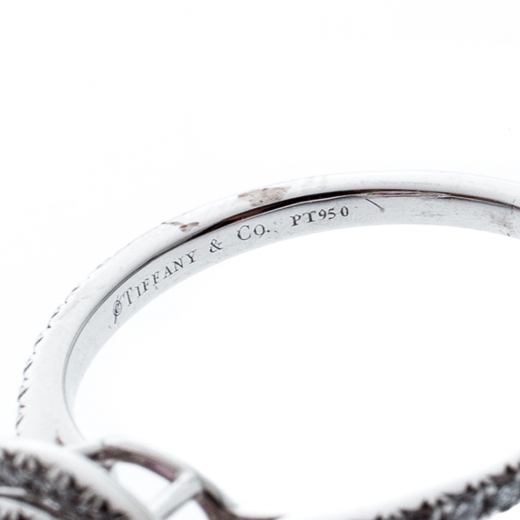 Pre Owned Tiffany & Co. Soleste Pink Sapphire Diamond Platinum Halo Ring Size 54