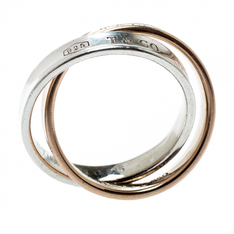 Pre Owned Tiffany & Co. 1837 Interlocking Circles 18k Rose Gold & Silver Ring 