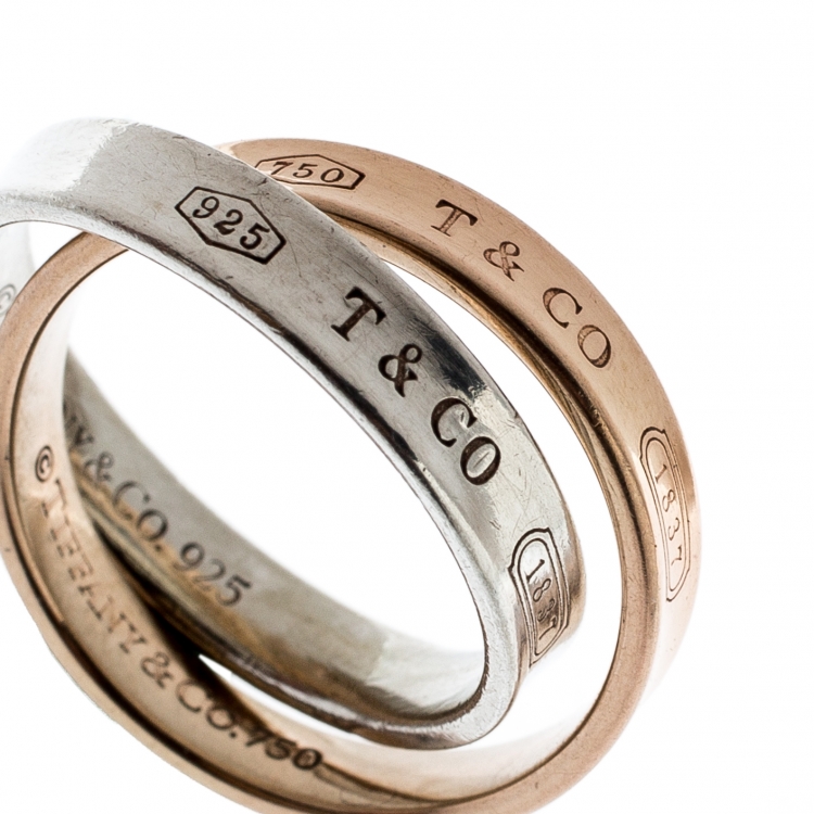 Pre Owned Tiffany & Co. 1837 Interlocking Circles 18k Rose Gold & Silver Ring 