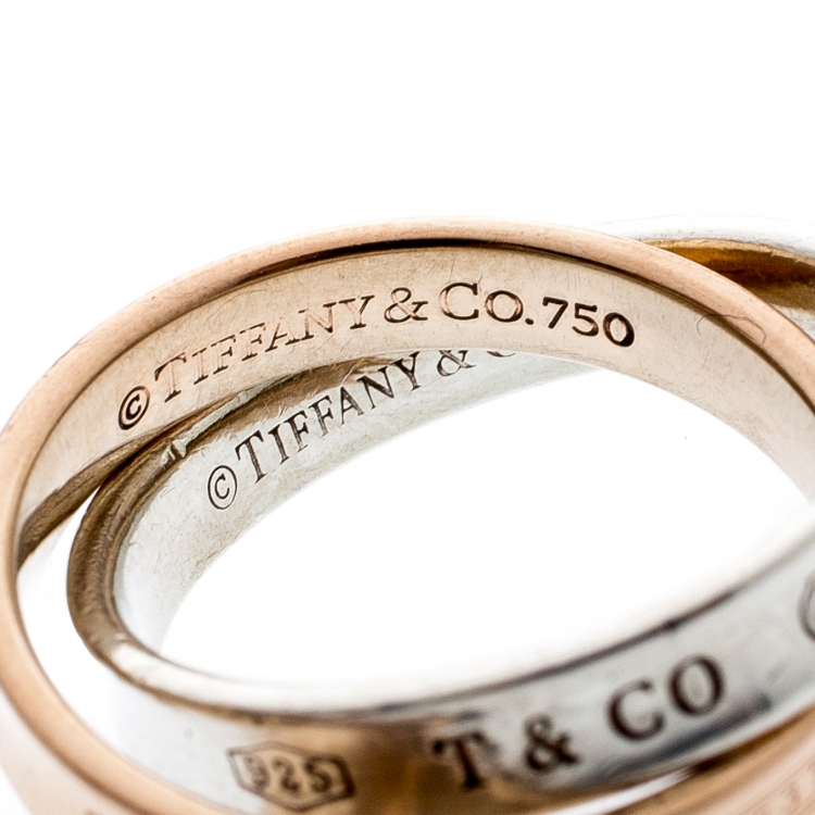 Pre Owned Tiffany & Co. 1837 Interlocking Circles 18k Rose Gold & Silver Ring 