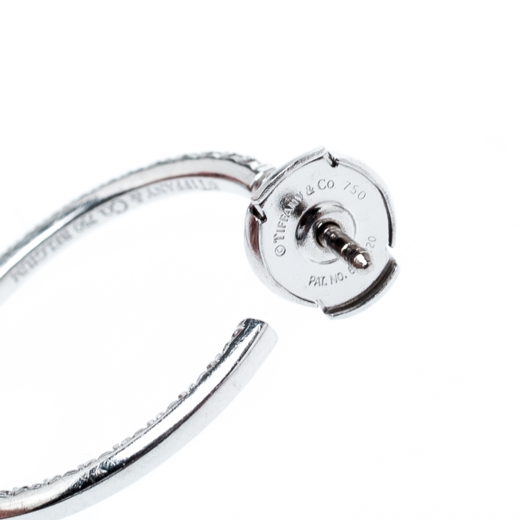 Pre Owned Tiffany & Co. Tiffany Metro Diamond 18k White Gold Hoop Earrings