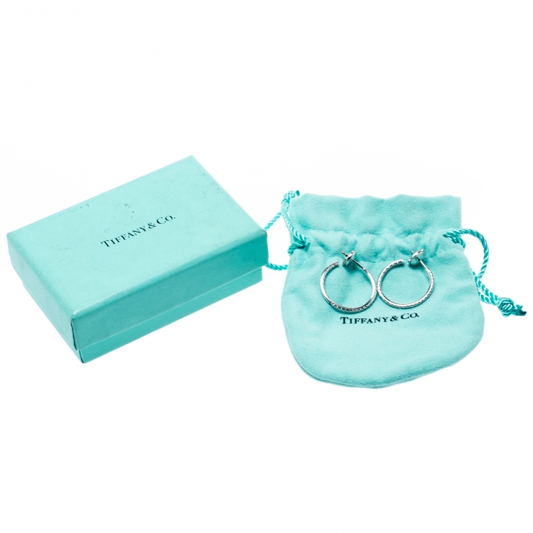 Pre Owned Tiffany & Co. Tiffany Metro Diamond 18k White Gold Hoop Earrings