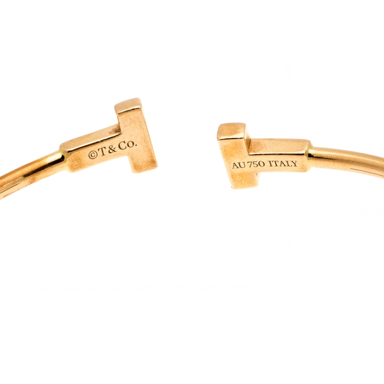Pre Owned Tiffany & Co. T Wire 18k Rose Gold Narrow Bracelet 16cm