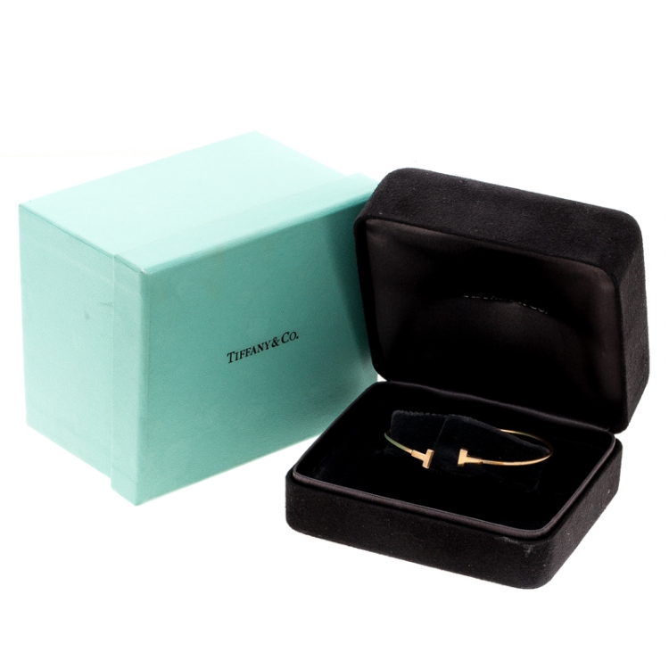 Pre Owned Tiffany & Co. T Wire 18k Rose Gold Narrow Bracelet 16cm