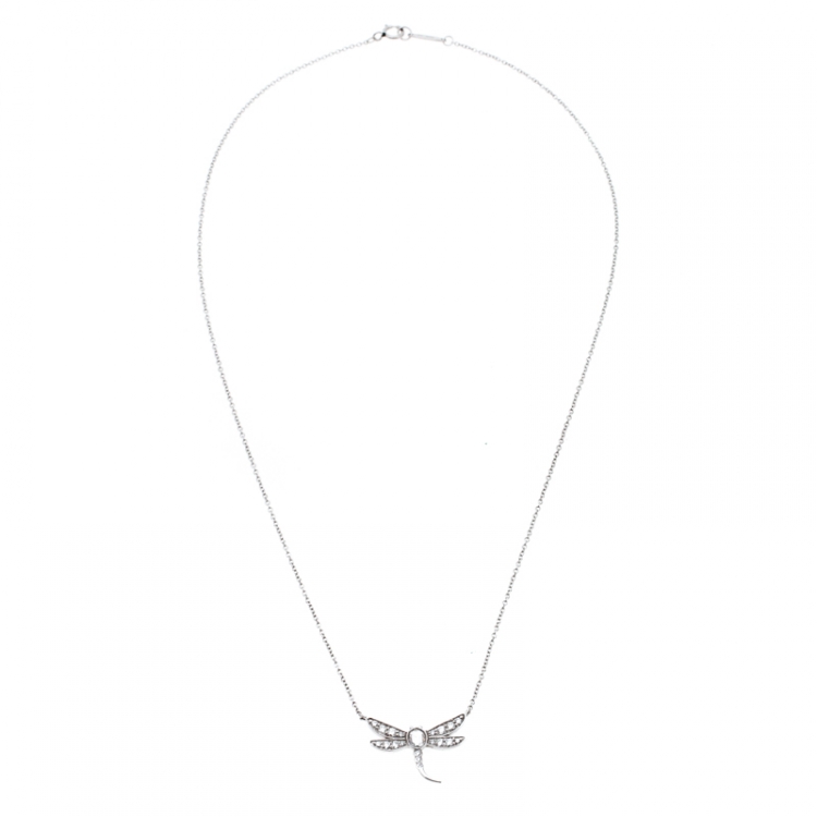 Pre Owned Tiffany & Co. Garden Dragonfly Diamond Platinum Pendant Necklace