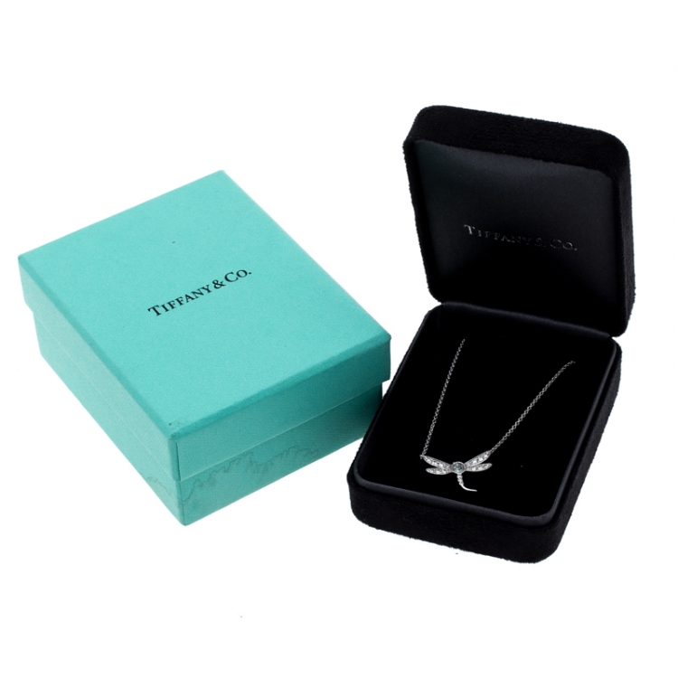 Pre Owned Tiffany & Co. Garden Dragonfly Diamond Platinum Pendant Necklace