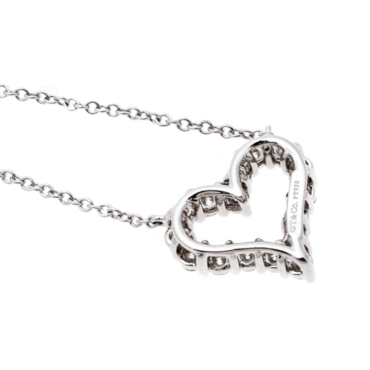 Pre Owned Tiffany & Co. Diamond Heart Platinum Pendant Necklace