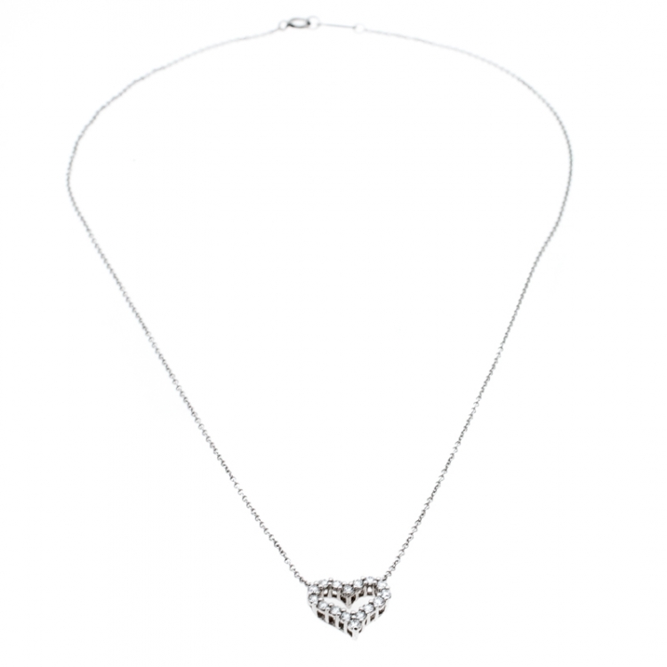 Pre Owned Tiffany & Co. Diamond Heart Platinum Pendant Necklace