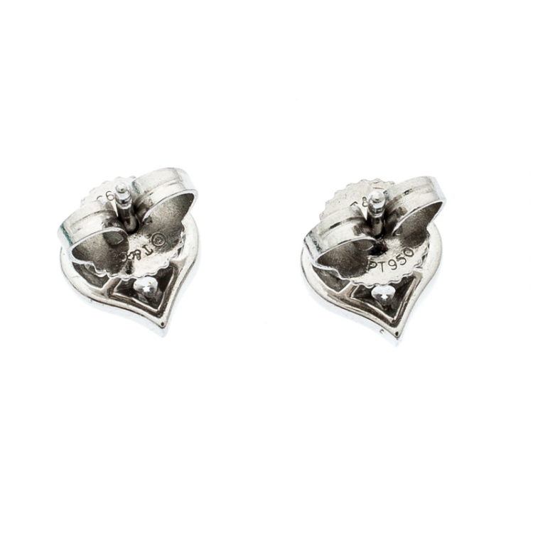 Pre Owned Tiffany & Co. Diamond Heart Platinum Stud Earrings