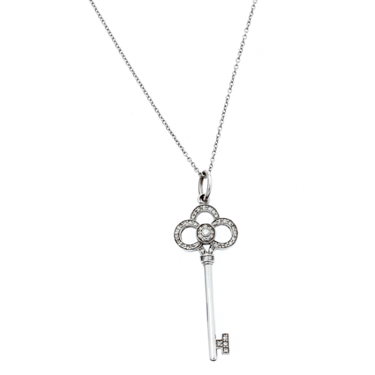 Tiffany & Co 18k Diamond Crown Key Pendant Necklace