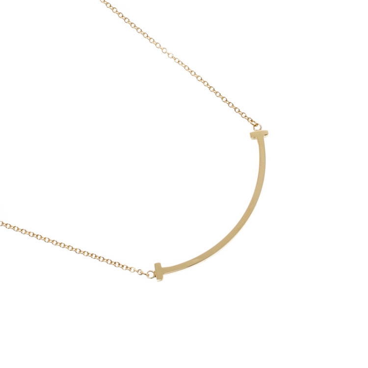 Pre Owned Tiffany & Co. Tiffany T Smile 18k Yellow Gold Mini Pendant Necklace 