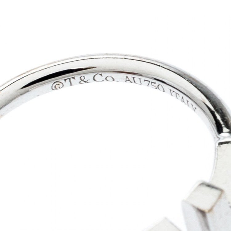 Pre Owned Tiffany & Co. T Wire 18k White Gold Open Ring Size 50