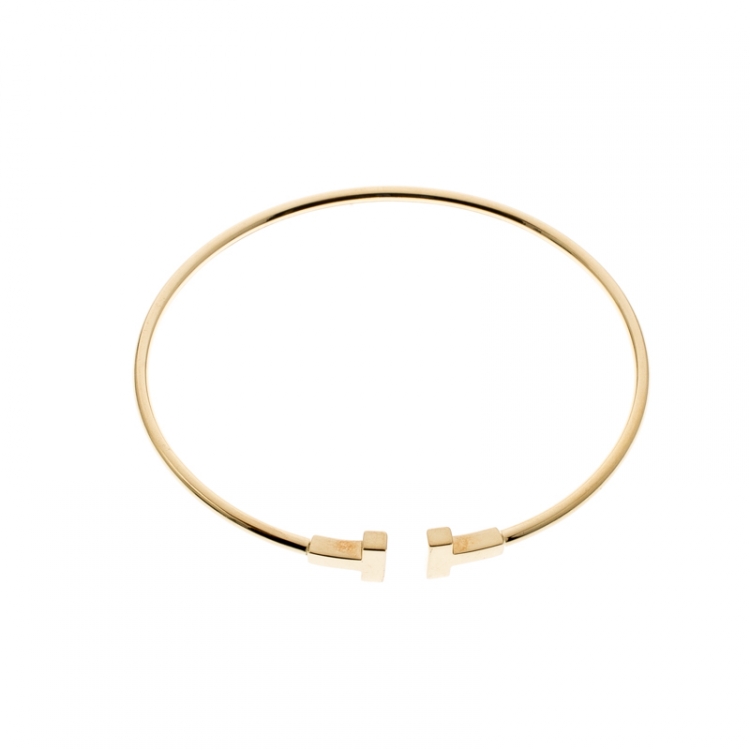 Pre Owned Tiffany & Co. T Wire 18k Yellow Gold Narrow Bracelet 