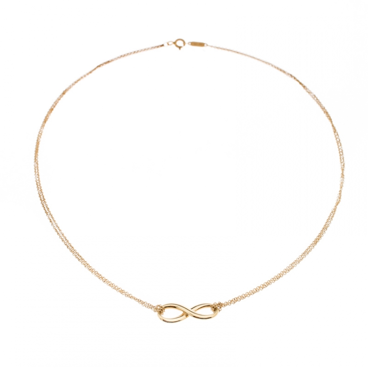 Pre Owned Tiffany & Co. Infinity 18k Yellow Gold Double Chain Pendant Necklace